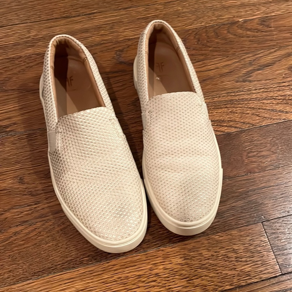 Frye white slide on sneakers
